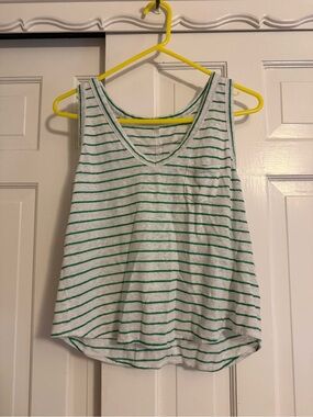 Target White and Green Striped V-Neck Tank Top